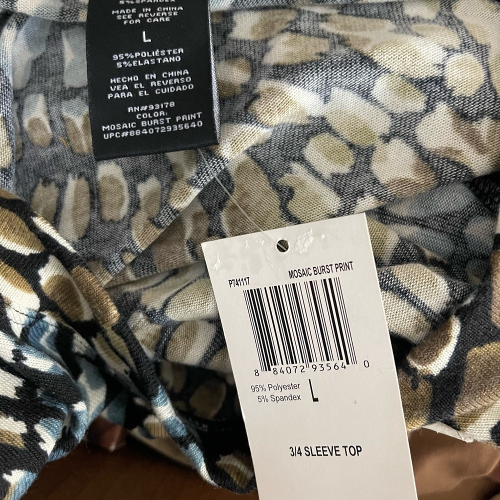 Premise Women's 3/4 Sleeve Tunic Top Green Detail Mosaic Detail Print - Picture 6 of 8